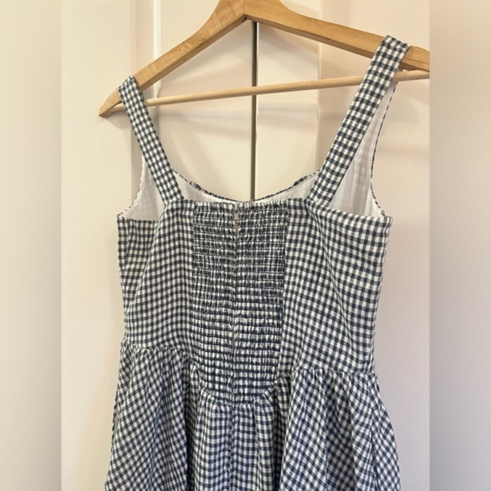 NEW Reformation Balia Midi Linen Dress in  Slate Check Plaid Navy White | size 4 - Picture 10 of 16